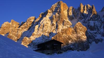 Sunset on the Dolomites in Trentino at Baita Segantini